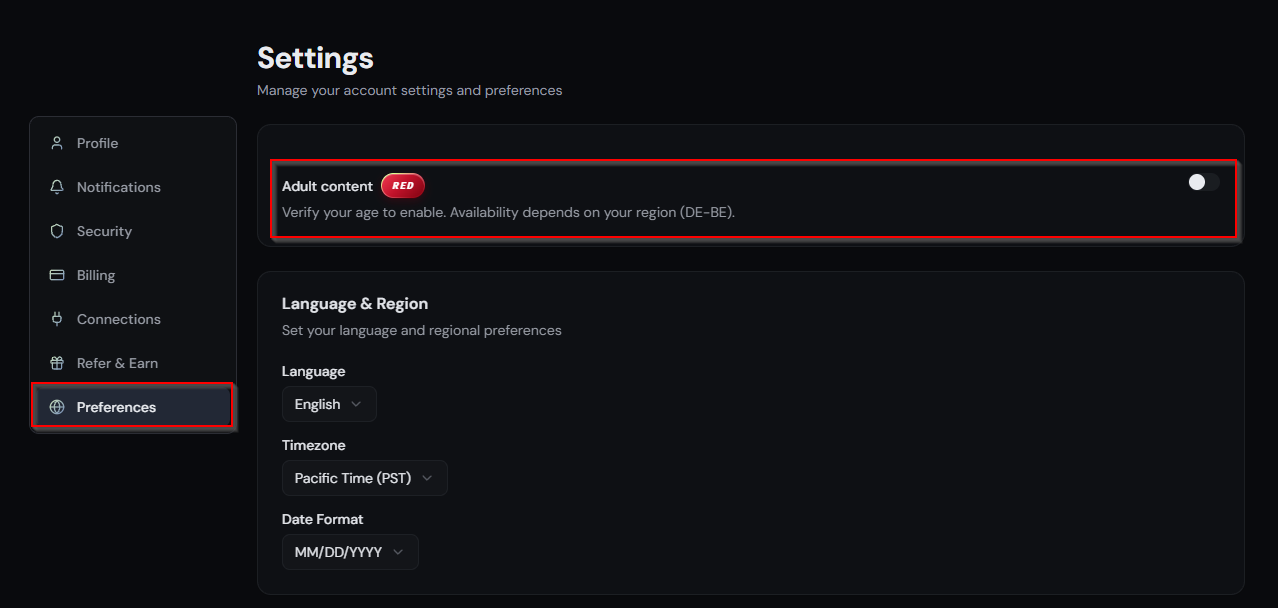 Activate Raydance Red under Preferences - depending on your region you'll need to verify your age first
