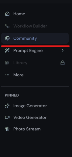 Community in the left sidebar